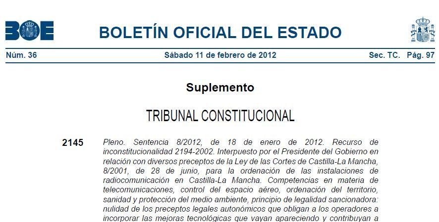 Sentencia del Tribunal Consitucional ordenación radiocomunicaciones Castilla-La Mancha